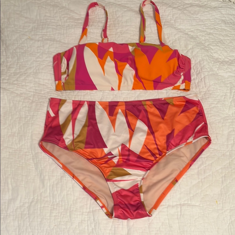 Kona Sol Pink and Orange Bikini with Bold Abstract Design‎